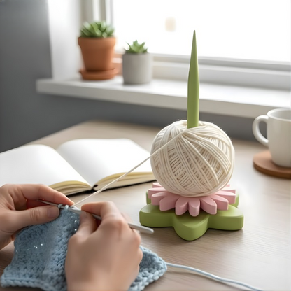 Yarn Holder Rotating Spindle Stable Base Floral Design