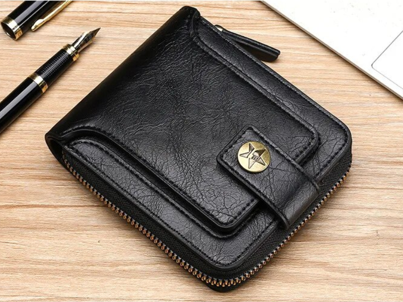 Zip-Around Wallet PU Leather Card Slots & Coin Pocket