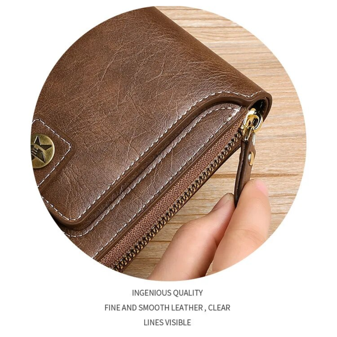 Zip-Around Wallet PU Leather Card Slots & Coin Pocket
