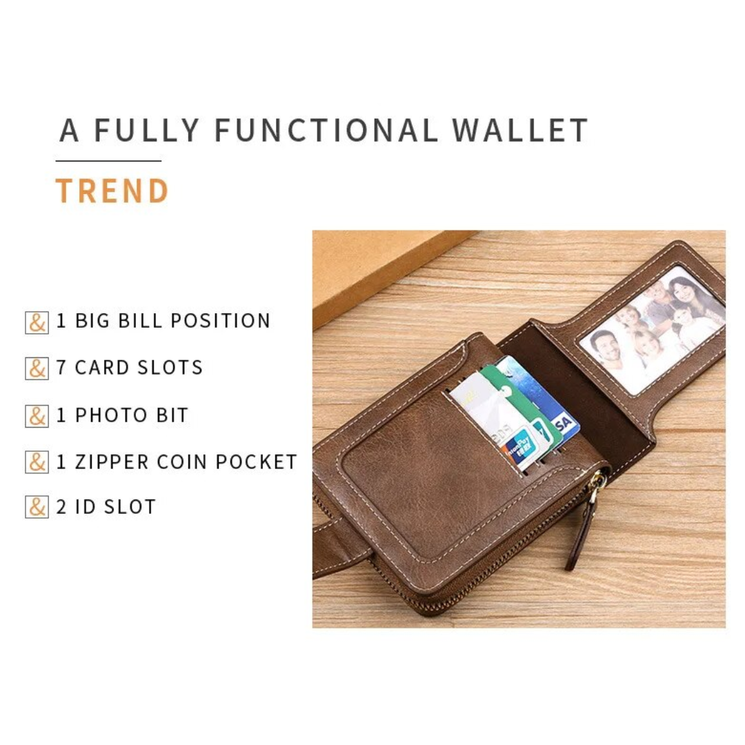 Zip-Around Wallet PU Leather Card Slots & Coin Pocket