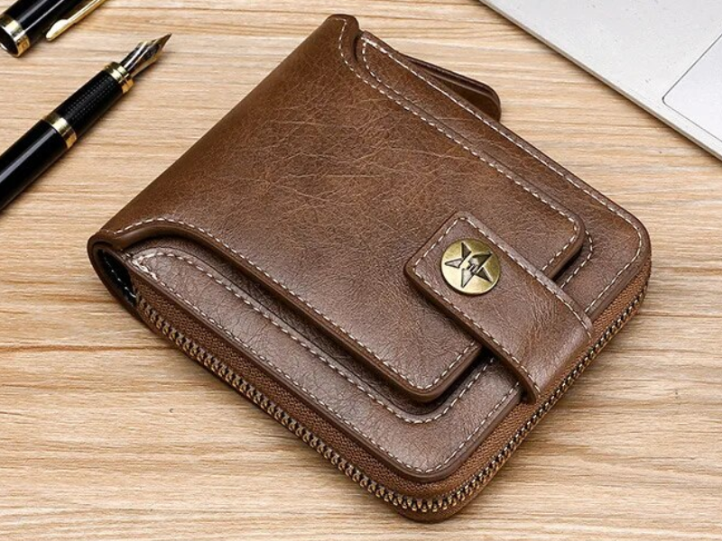 Zip-Around Wallet PU Leather Card Slots & Coin Pocket