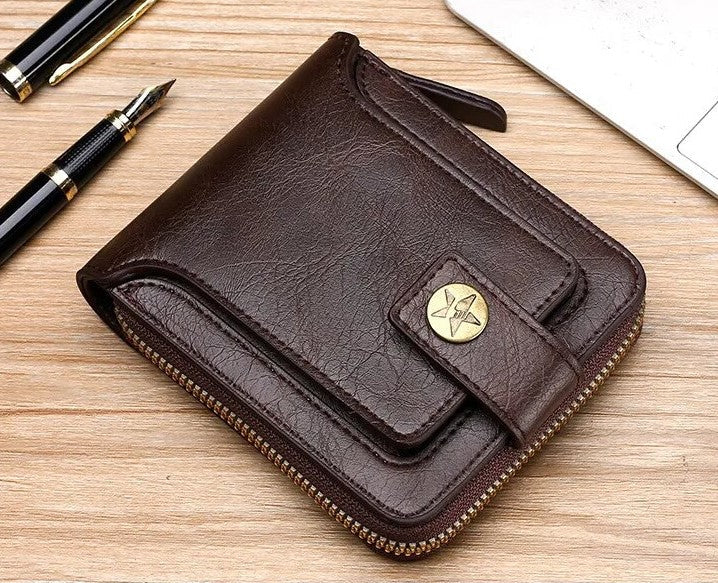 Zip-Around Wallet PU Leather Card Slots & Coin Pocket