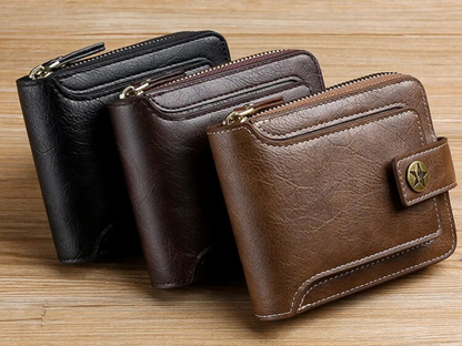 Zip-Around Wallet PU Leather Card Slots & Coin Pocket