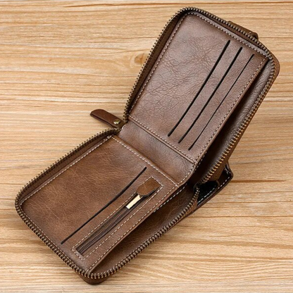Zip-Around Wallet PU Leather Card Slots & Coin Pocket