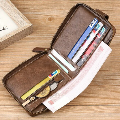 Zip-Around Wallet PU Leather Card Slots & Coin Pocket