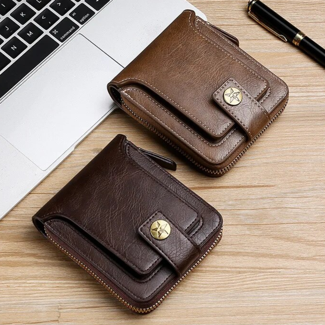 Zip-Around Wallet PU Leather Card Slots & Coin Pocket