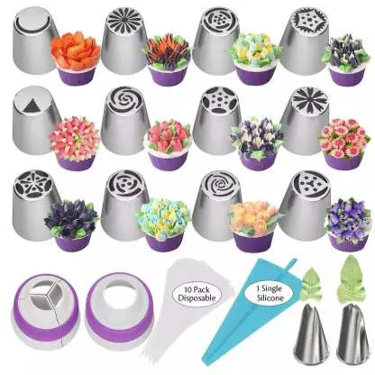 Cake Piping Tip Set Floral Nozzles Stainless Steel
