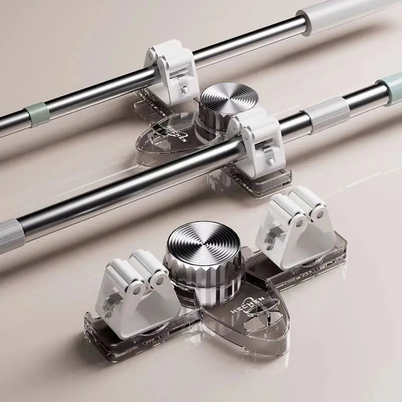 Broom & Mop Holder Self-Adhesive Suction Automatic Clamp