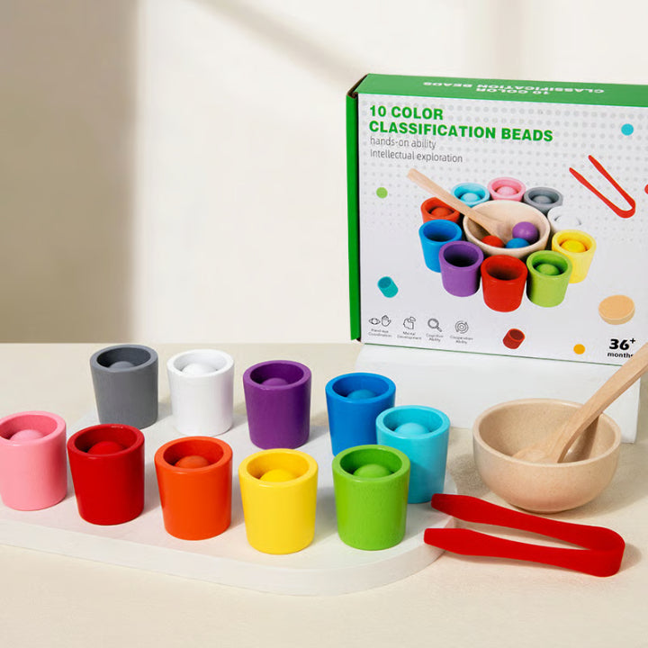 Color Matching Set Wooden Cups & Balls Plastic Tongs