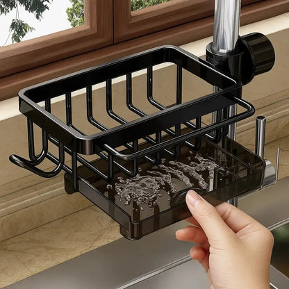 Faucet-Mounted Sink Organizer Rust-Resistant Aluminum Drip Tray & Hook