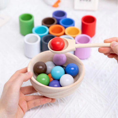 Color Matching Set Wooden Cups & Balls Plastic Tongs
